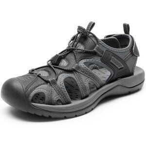 Hiking Sandals Men's Black Gray Athletic Cushioned Closed Toe Fisherman Shoes
